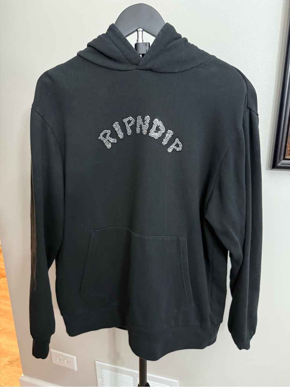 Ripndip Black Hoodie with Rhinestone Devil Cat Logo